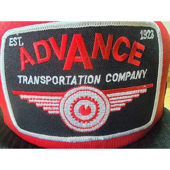 1990'a Advance Transportation Company Hat Snapback Trucker Cap Adult Red Black - Picture 2 of 8